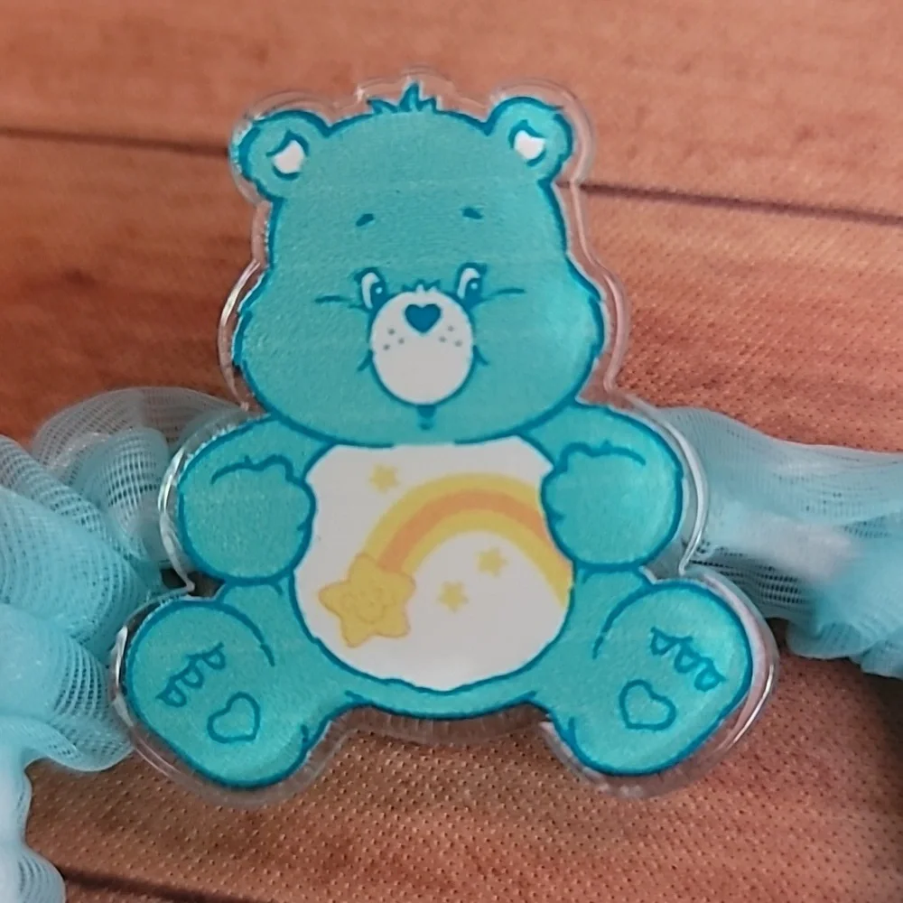 Bears Acrylic Peach and Teal Tulle Fabric Elastic Girl's Hair Crunchies